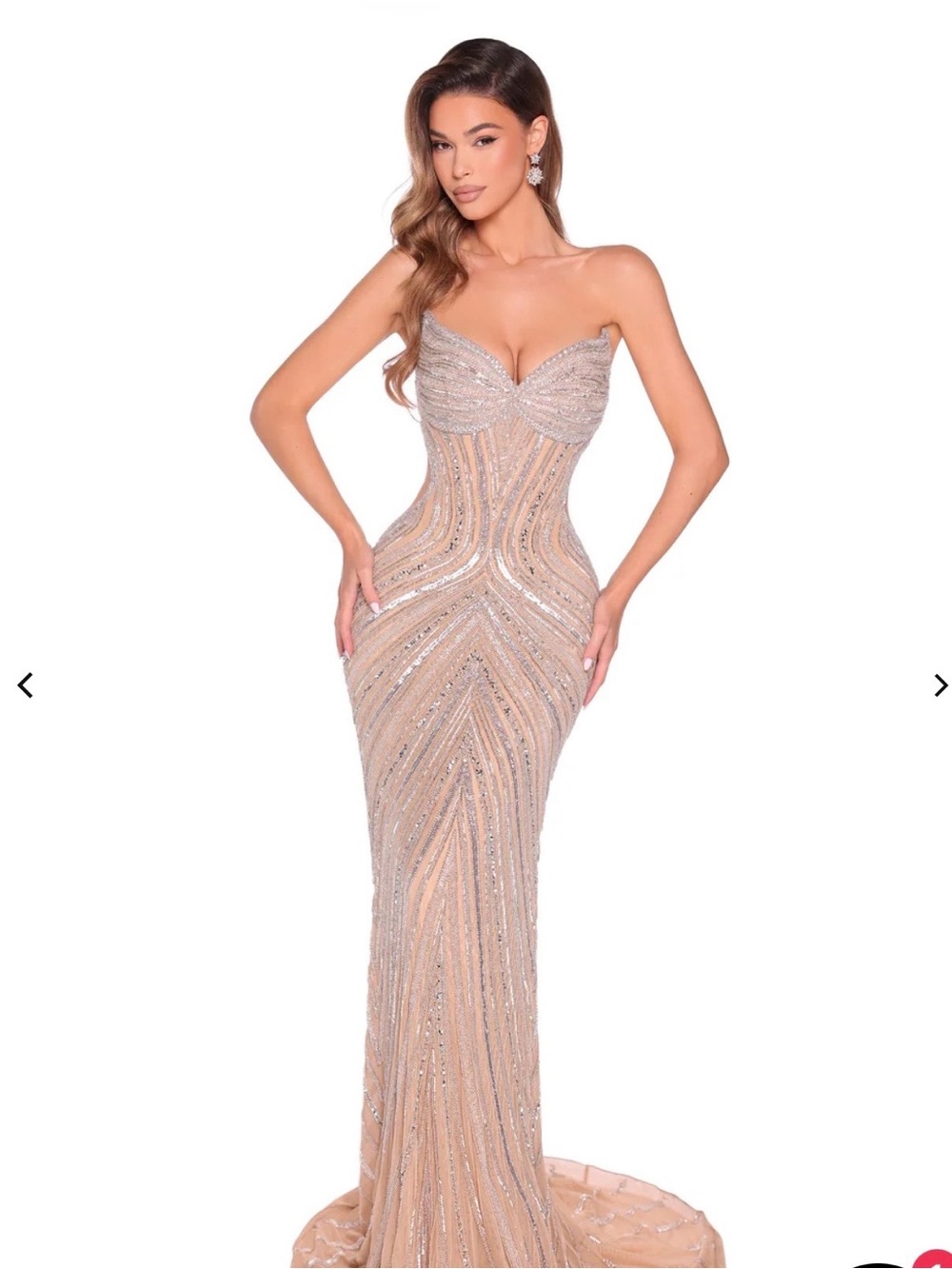 Amarra Sweetheart beaded prom gown w/ sheer side cutouts Nude/silver size 2 - Picture 2 of 8